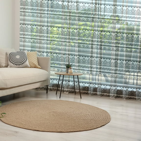 Ethnic Tulle Curtains with Rod Pocket, Eastern Tattoo Design with Various Ornamental and Geometric Shapes Monochrome Style, Sheer Drape for Wedding Party 2 Panels, 7 Sizes, White Black, by Ambesonne