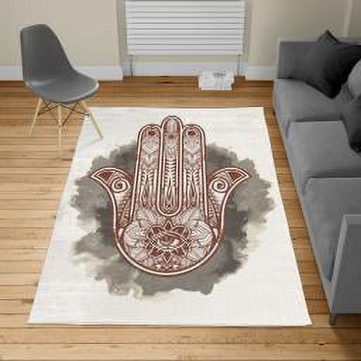 Ethnic Turkish Area Rug, Folkloric Motif Creative Art Cultures on a Watercolor Splash Print, Soft Carpet for Living Room Decor with Distressed Look, 5.2' X 7.6', Chestnut Brown, by Ambesonne