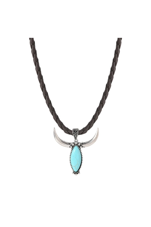 Ethnic Turquoise Bullhead Necklace Handcrafted1eatherJewelry Design For Daily Use