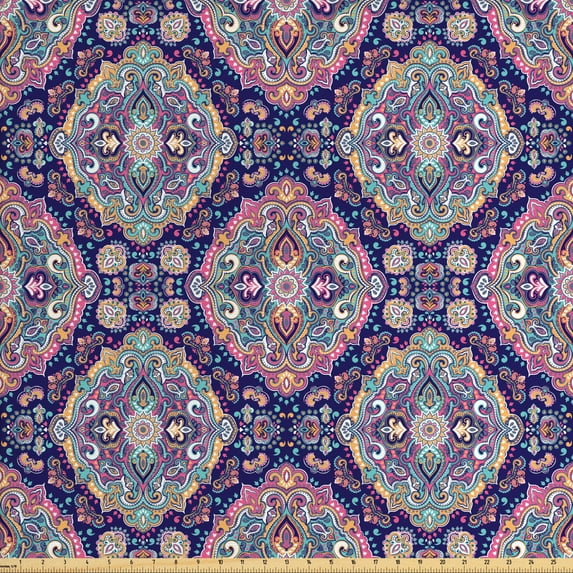 Ambesonne Ethnic Fabric by the Yard Upholstery, Boho Colorful Spring Garden, 3 Yards, Multicolor