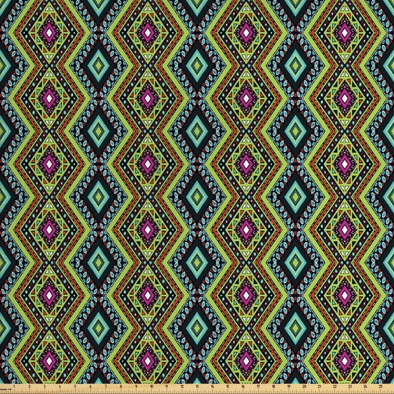 Ambesonne Ethnic Fabric by the Yard Upholstery, Mexican Vibrant Art, 5 Yards, Multicolor