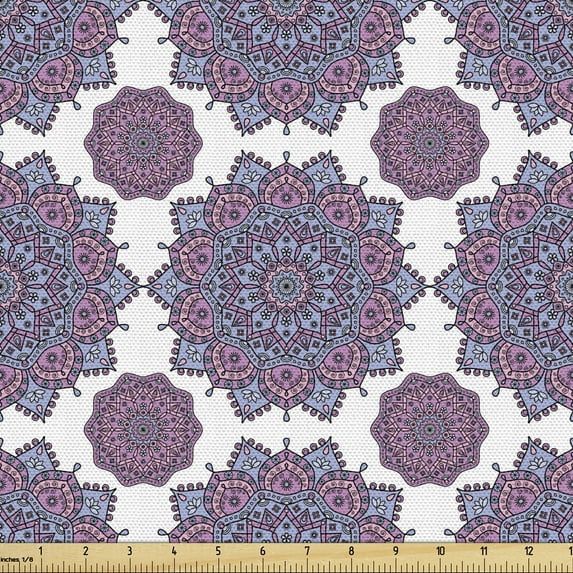 Ethnic Upholstery Fabric by the Yard, Mandala Traditional Motifs Concentric Geometric in Bohemian Purple Tones, Decorative Fabric for DIY and Home Accents, Pale Mauve Taupe by Ambesonne