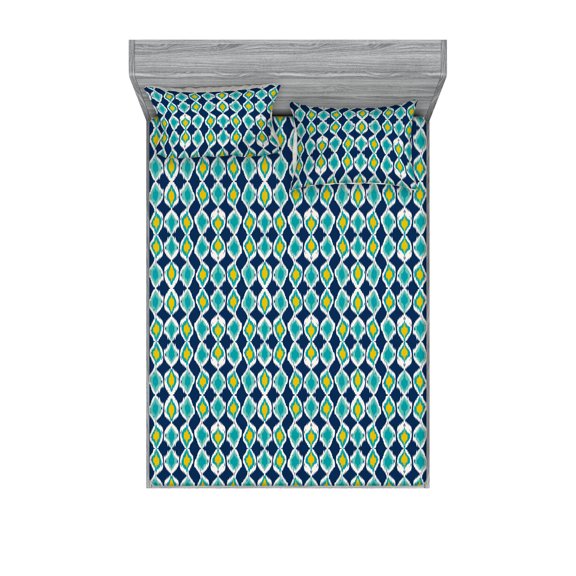 Ethnic Vibes Fitted Sheet & Pillow Sham Set, Traditional Inspired Geometric Chevron Like Shapes Grunge Art, Decorative Printed 3 Piece Bedding Decor, Full, Dark Lavender Pale Orange, by Ambesonne