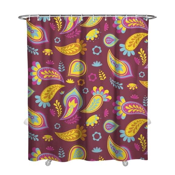 Ethnic Vintage Shower Curtain - Bohemian Paisley Floral Design with Elegant Elements, 72x84 Inches