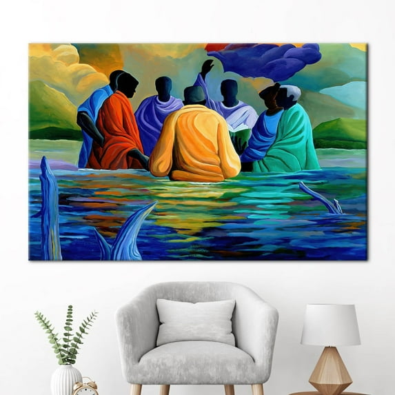 Ethnic Wall Decor, African Canvas, Abstract Printed, Baptism Printed Canvas, Black People Artwork, Sea Landscape Canvas Art, African Poster, Canvas Wall Decor - 5P Mix-Gallery Wrap