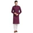 thumbnail image 1 of Ethnic Wear Indian Men's Chikan Kurta Pajama Cotton (Purple, L), 1 of 6