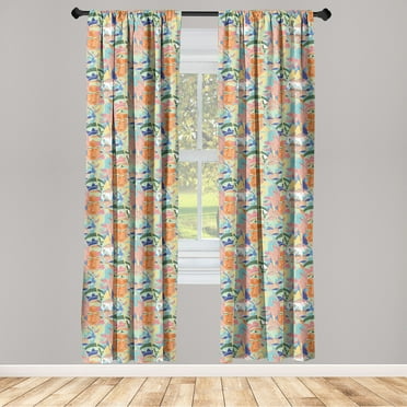 Ethnic Window Curtains, Abstract Colorful Jumble Artwork of Surreal Faces Drawing in Modern Style Print, Lightweight Decor 2-Panel Set with Rod Pocket, Pair of - 28"x63", Multicolor, by Ambesonne
