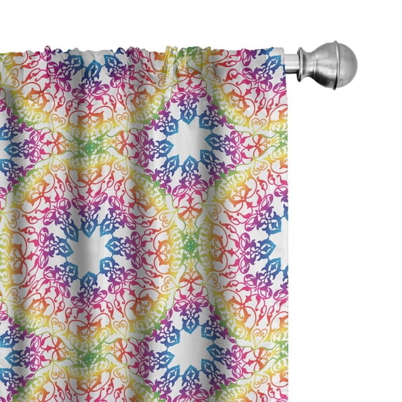Ethnic Window Curtains, Abstract Ombre Vivid Rainbow Colored Mandala Tie Dye Effect Flower Hippie Print, Lightweight Decorative Panels Set of 2 with Rod Pocket, 56" x 95", Yellow, by Ambesonne
