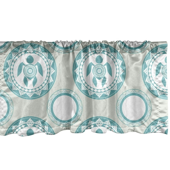 Ambesonne Ethnic Valance Pack of 2, Aboriginal Sea Turtle Motif, 54"X18", Cadet Blue and Grey Yellow