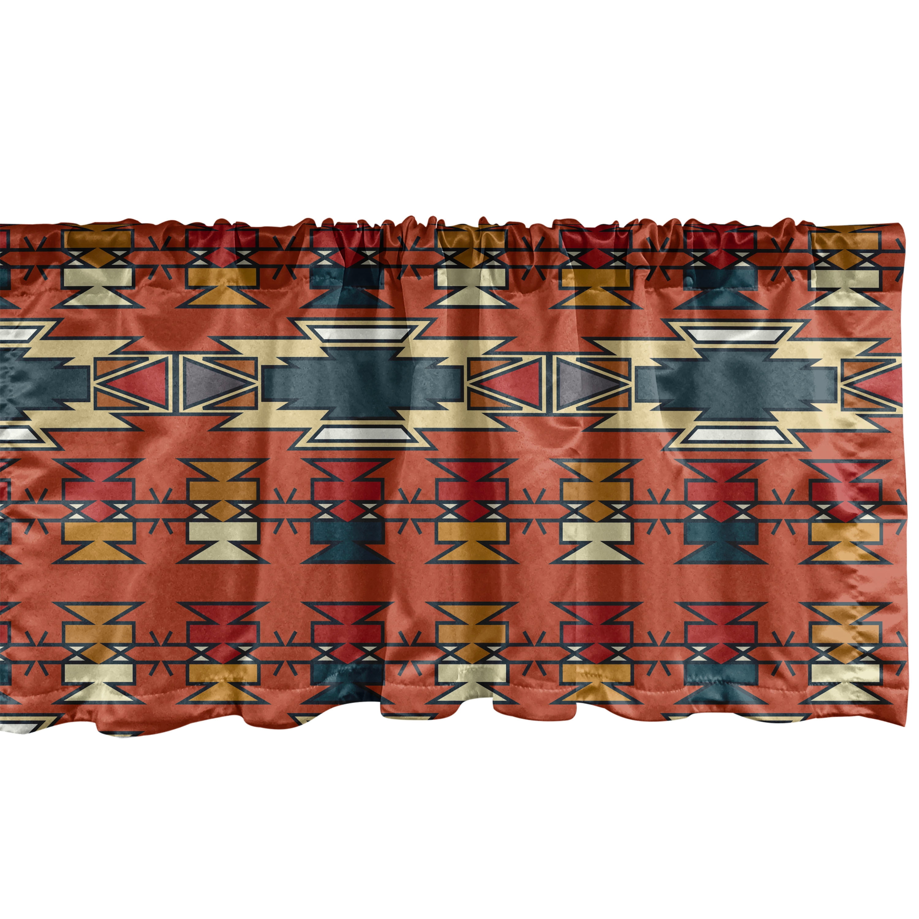 Cinnamon Multicolor Satin Boho Aztec Rod Pocket Valance