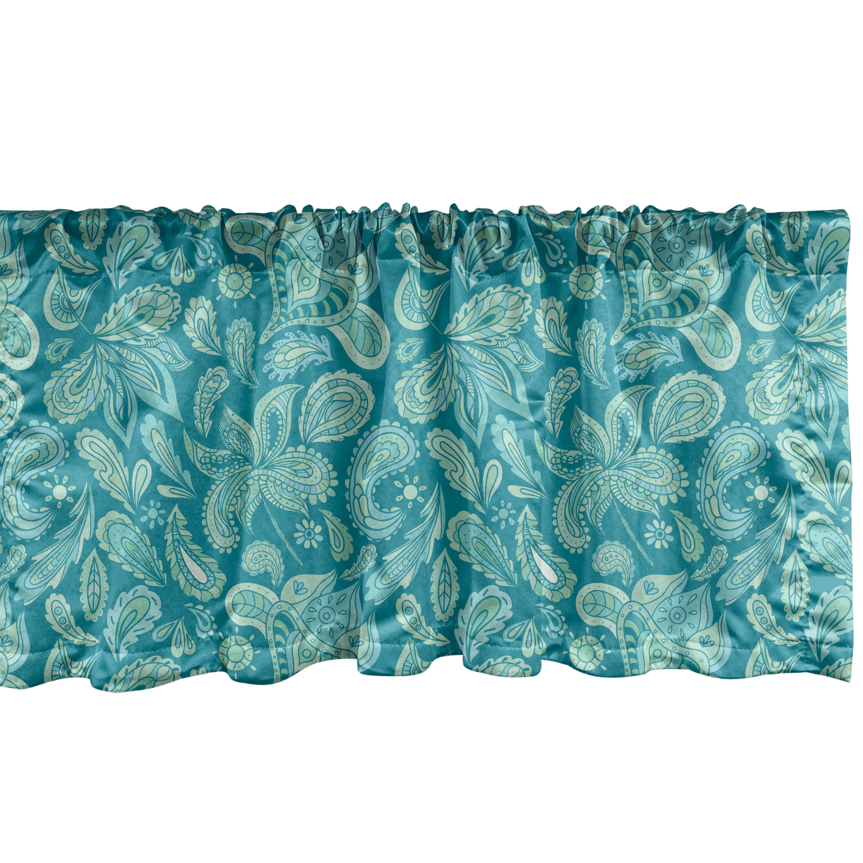 Ethnic Window Valance Pack of 2, Leaves Vintage Pastel Paisley Old
