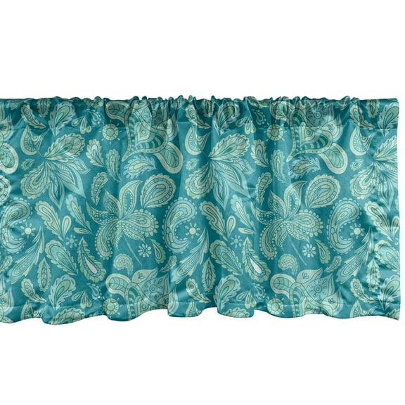 Ethnic Window Valance Pack of 2, Leaves Vintage Pastel Paisley Old Fashioned Historical Motifs in Blue Shades, Rod Pocket Curtain Valances for Kitchen Bedroom, 54" X 12", Turquoise Teal, by Ambesonne