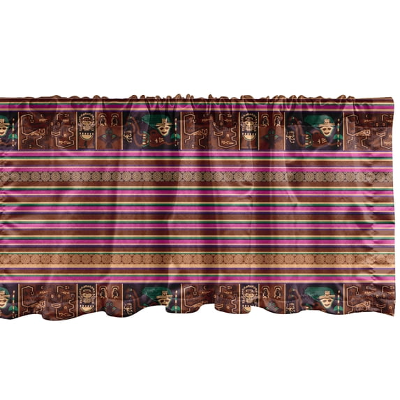 Ambesonne Ethnic Valance Pack of 2, Folk Motifs Stripes, 54"X18", Multicolor