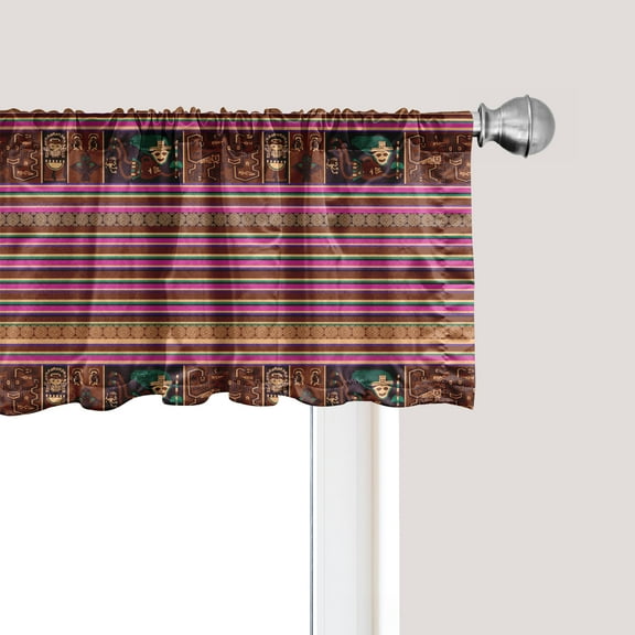Ethnic Window Valance, Peruvian Culture Themed Pattern of Folk Motifs and Stripes Print, Curtain Valance for Kitchen Bedroom with Rod Pocket, 54" X 12", Multicolor, by Ambesonne