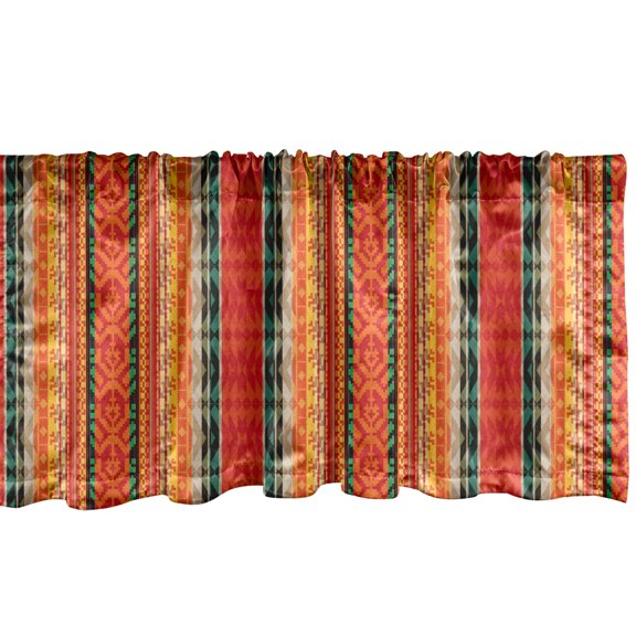 Ambesonne Ethnic Window Valance, Peruvian Traditional Stripes, 42" x 12", Vermilion Teal and Orange