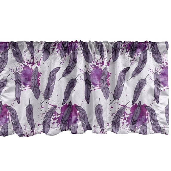 Ethnic Window Valance, Splash Paints and Hippie Feathers Bohemian on Pale Mauve Backdrop Tribal Folk, Curtain Valance for Kitchen Bedroom with Rod Pocket, 54" X 18", Purple Eggplant, by Ambesonne