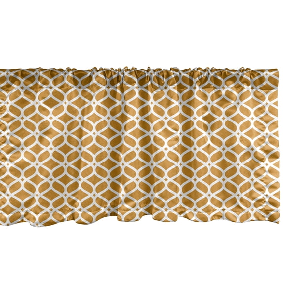 Ethnic Window Valance, Symmetric Crochet Lace Circle Stars Repetitive Pattern Geometrical Lattice, Curtain Valance for Kitchen Bedroom with Rod Pocket, 54" X 18", Dark Yellow White, by Ambesonne