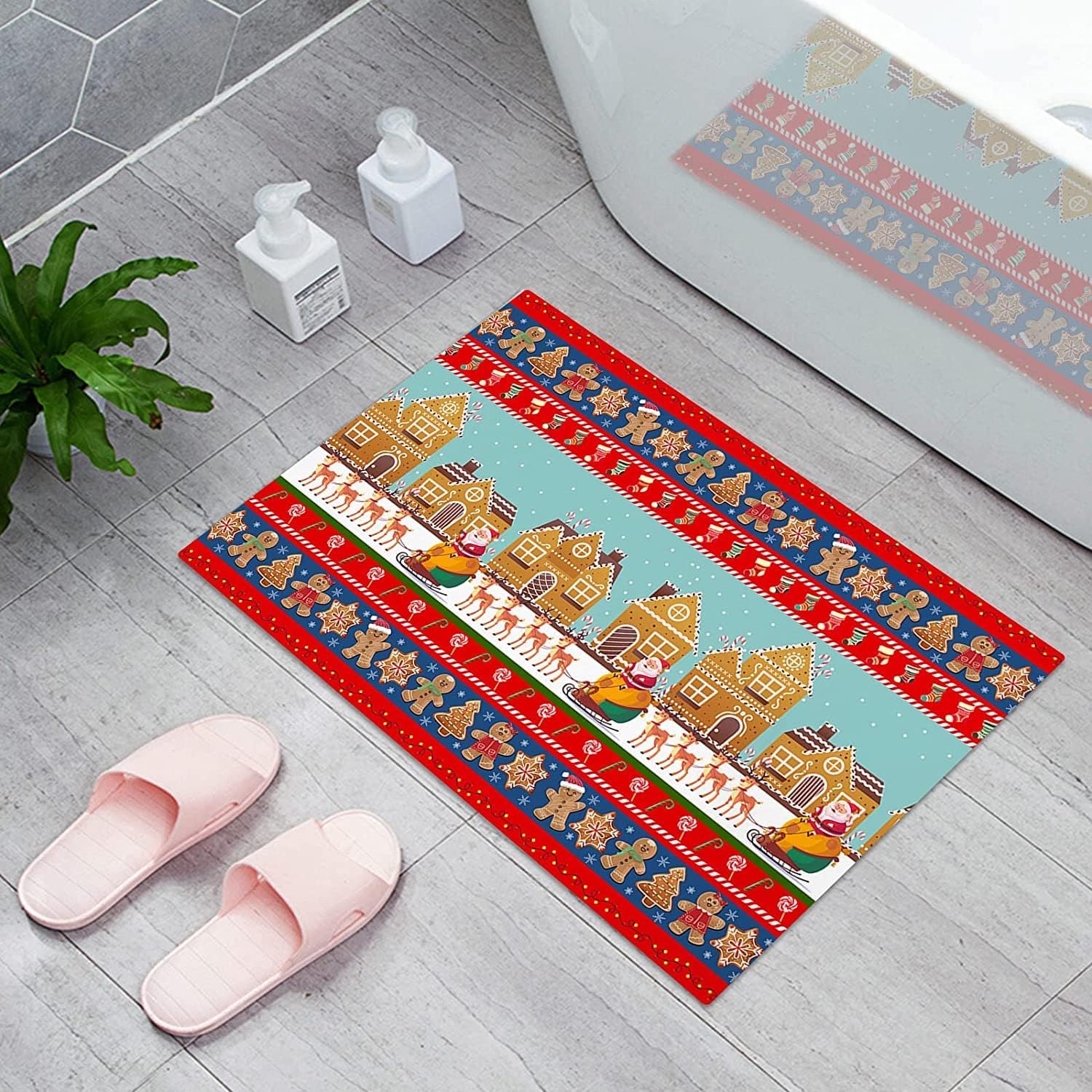 Ethnic Winter Christmas Santa Claus on Sled Indoor Door Mats