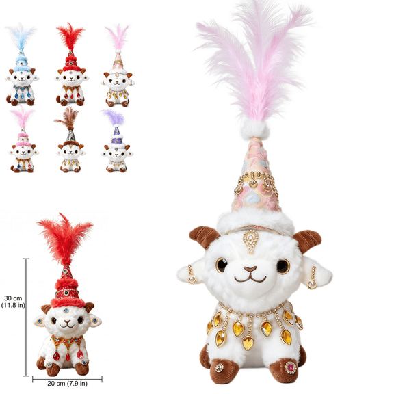 Ethnic lamb plush Uyghur hat sheep doll, Ethnic sheep stuffed animals toy, Fancy jeweled lamb plushie, 6 colors fluffy gem stuffed animal for travel collection home aesthetic decor F
