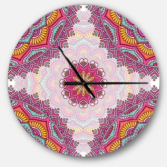 Ethnical Pink Floral Mandala' Oversized Contemporary Metal Clock
