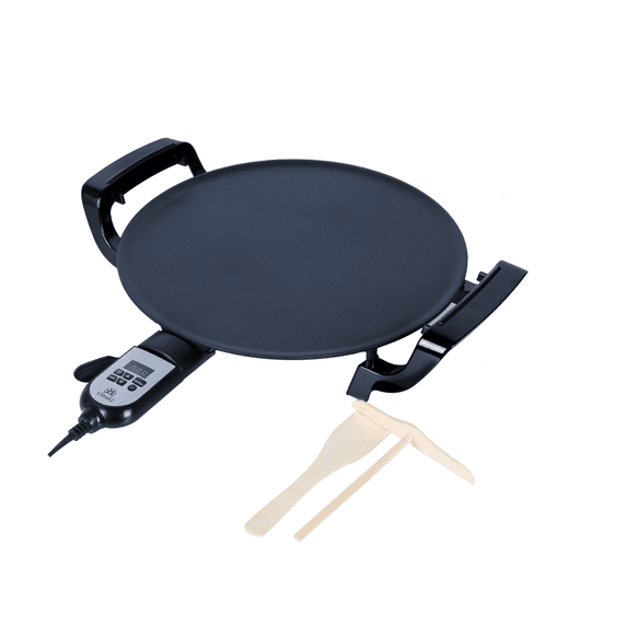 Ethniq 16" Electric Griddle for Ethiopian Injera Crepe, Lefse, Mogogo, Mitad, Pancake Teff Maker - Adjustable Heat Control with Digital Screen - Non-Stackable Surface - Even Heat Distribution