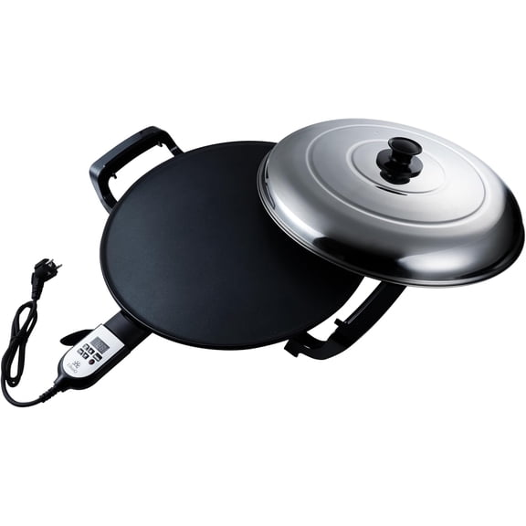 Ethniq 18.5" Electric Griddle for Ethiopian Injera Crepe, Lefse, Mogogo, Mitad, Pancake Teff Maker - Adjustable Heat Control with Digital Screen - Non-Stackable Surface - Even Heat Distribution