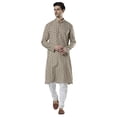 thumbnail image 1 of Ethnix Men's Banded Collar All-Over Diamond Print Indian Kurta Tunic Pajama Set; Beige; LG, 1 of 1