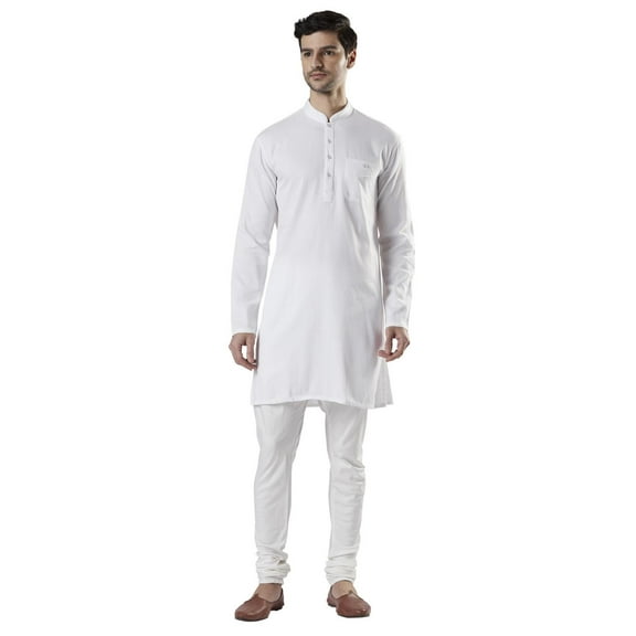 Ethnix Men's Indian Band Collar 100% Cotton Staple White Kurta Tunic Pajama Set; Pure White; XL