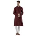 thumbnail image 1 of Ethnix Men's Indian Banded Collar Fine Thread Textured Kurta Tunic Pajama Set; Maroon; SM, 1 of 4