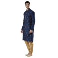 thumbnail image 1 of Ethnix Men's Indian Banded Collar High Embroidery Festive Kurta Tunic Pajama Set; Navy Blue; MD, 1 of 1
