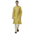 thumbnail image 1 of Ethnix Men's Indian Classic Collar Fine Textured Cotton Kurta Tunic Pajama Set; Gold; SM, 1 of 1