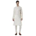 thumbnail image 1 of Ethnix Men's Indian Classic Embroidered Collar Placket Kurta Tunic Pajama Combo; Butter Cream; XL, 1 of 5