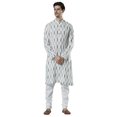 thumbnail image 1 of Ethnix Men's Indian Mandarin Collar Textured Ikkat Print Kurta Tunic Pajama Set; Off-White; MD, 1 of 6