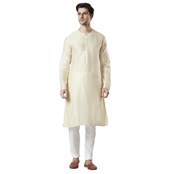 Ethnix Men's Indian Staple Classic Collar Plain Comfortable Long Kurta Tunic; Beige; MD
