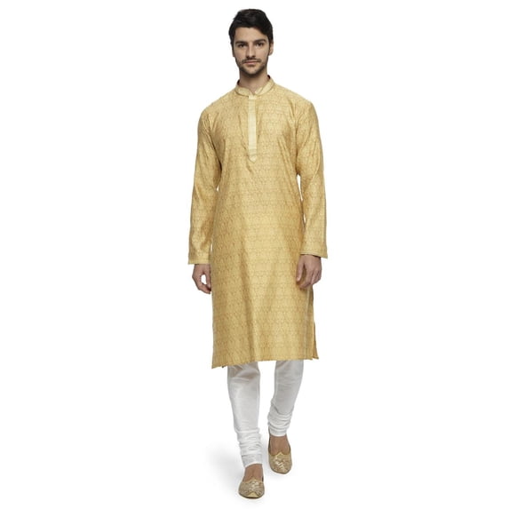 Ethnix Men's Mandarin Collar All-Over Motif Embroidered Kurta Pajama 2-piece set; LG