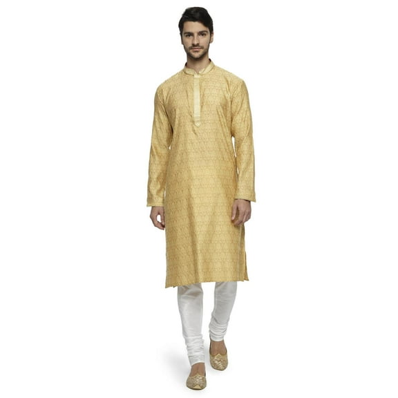 Ethnix Men's Mandarin Collar All-Over Motif Embroidered Kurta Pajama 2-piece set; XL