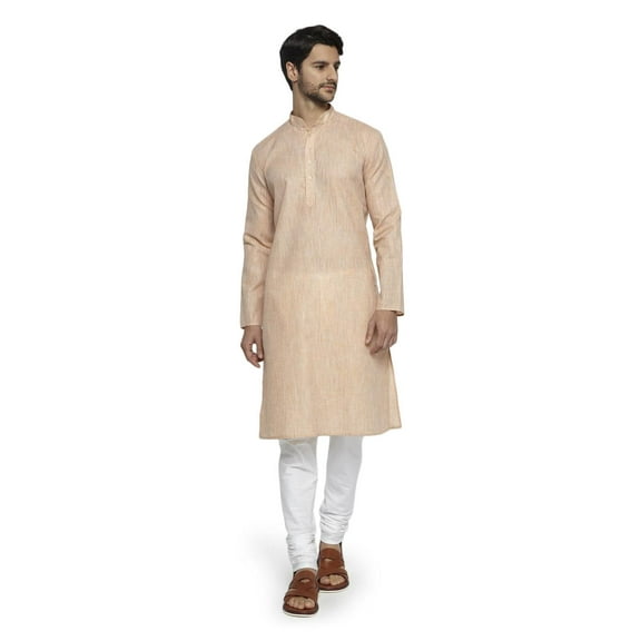 Ethnix Men's Mandarin Collar Bright Sunshine Festive Embroidered Placket Kurta Pajama 2-piece set; XL