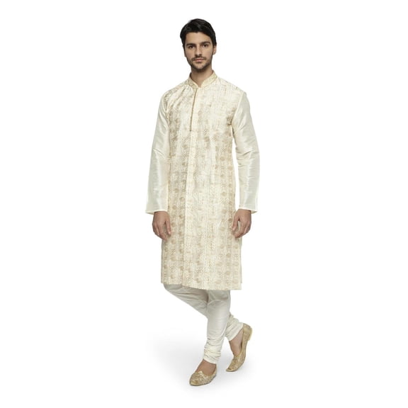 Ethnix Men's Mandarin Collar Festive Collection Artist's Abstract Embroidered Kurta Pajama 2-piece set; LG