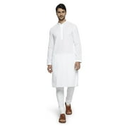 Ethnix Mens Mandarin Collar Handmade White Chikaankari Embroidered Kurta Pajama 2-piece set; MD