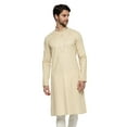 thumbnail image 1 of Ethnix Men's Mandarin Collar Pure Cotton Light Beige Hand Embroidered Placket Long Kurta Tunic; Beige; XS, 1 of 5