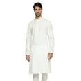 thumbnail image 1 of Ethnix Men's Mandarin Collar Pure Cotton White Hand Embroidered Placket Long Kurta Tunic; White; M, 1 of 5
