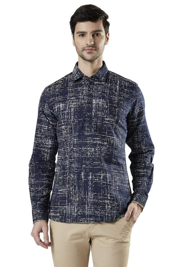 Ethnix Men's Pullover Cotton Indigo Kurta Tunic Shirt-Length with Regular Collar; Indigo; XL