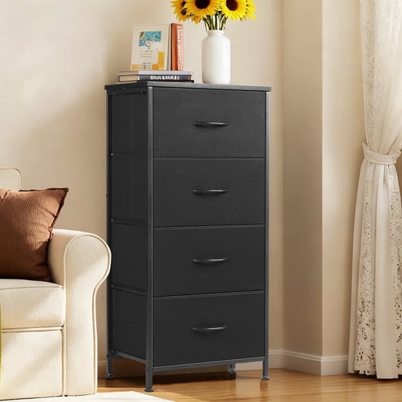 Ethovia 4-Drawer Fabric Dresser Chest, Anti-Tip Storage Tower Organizer for Bedroom, Closet, Entryway, Black