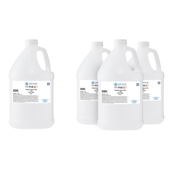 Lab Alley Ethylene Glycol 99% Lab Grade , Pack of 4 x 1 Gallon Bottles