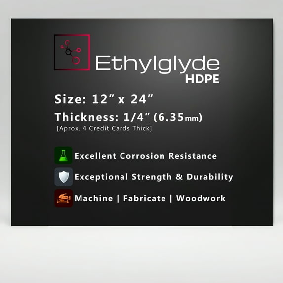 Ethylglyde Black HDPE Sheet. Great for Cutting Board, Marine Board, and DIY Projects. 12" x 24" x 1/4"
