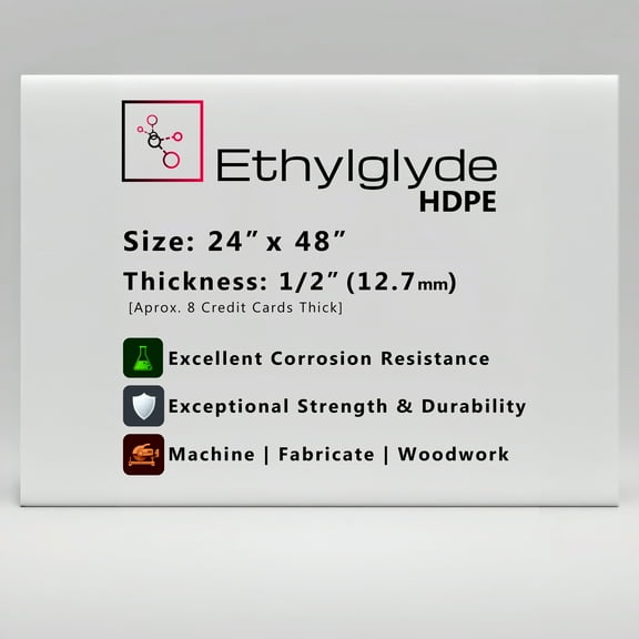 Ethylglyde Natural White HDPE Sheet. Great for Cutting Board, Marine Board, and DIY Projects. 24" x 48" x 1/2"