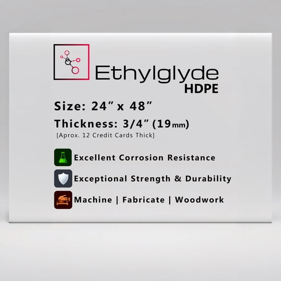 Ethylglyde Natural White HDPE Sheet. Great for Cutting Board, Marine Board, and DIY Projects. 24" x 48" x 3/4"