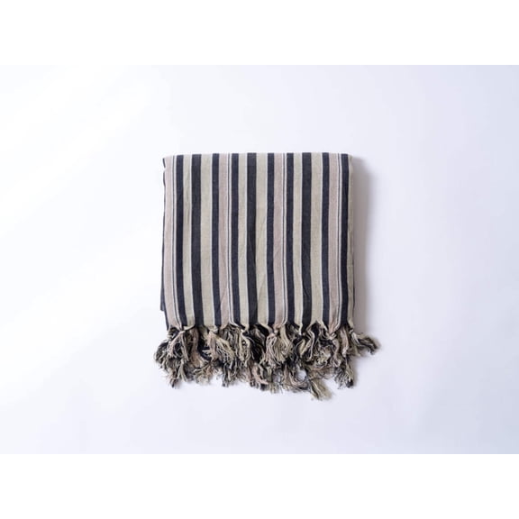 Bath Towel with Gray Thin Striped, Large Cotton and Linen Beach Throw, Backyard Tablecloth, Lightweight Boho Sofa Throw, Pool Loincloth Gift