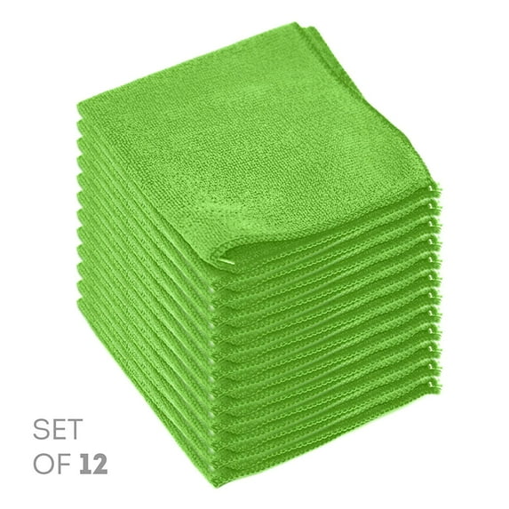 Etienne Alair Super Soft Microfiber Cleaning Cloth - Set of 12 Green Washcloths - 12 x 12 Inches