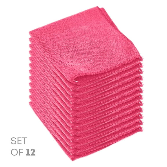 Etienne Alair Super Soft Microfiber Cleaning Cloth - Set of 12 Pink Washcloths - 12 x 12 Inches